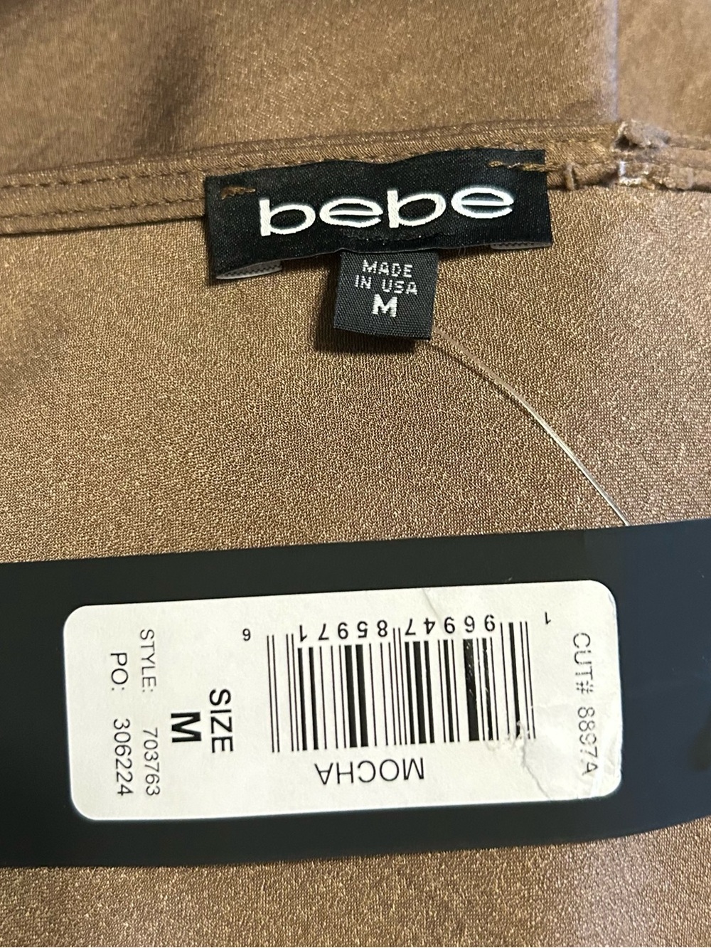 Bebe NWT Mocha Shimmer Satin V-Neck Midi Slip Dress Size M Neutral Glam Y2K - Picture 2 of 7